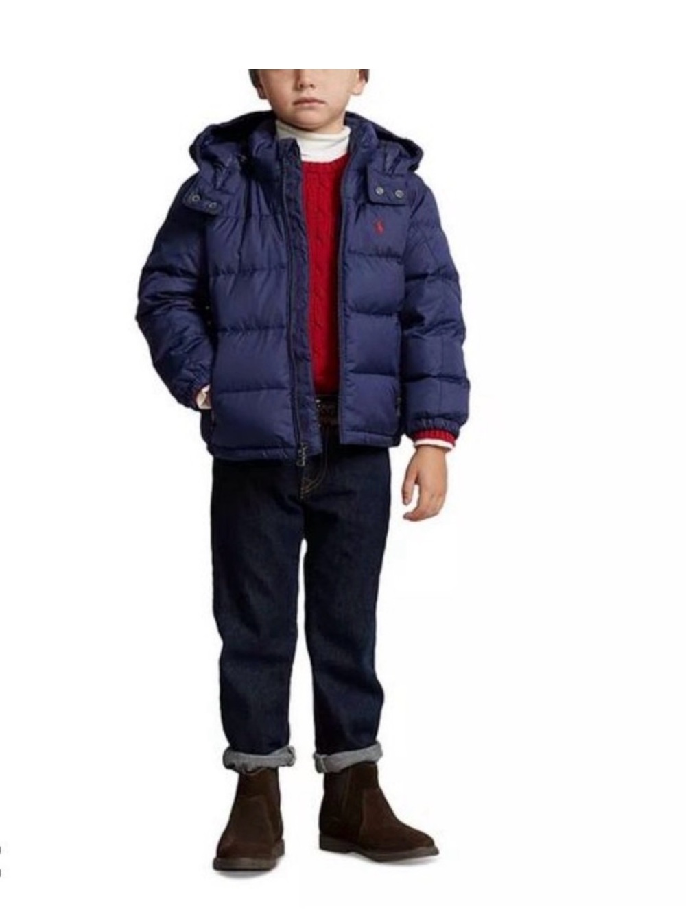 Polo Ralph Lauren Navy Down Puffer Jacket with Red Horse